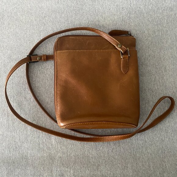 Derek Alexander Two Sided Zip Cross Body Bag Tan Premium Genuine Leather - Picture 3 of 16